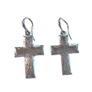 Brushed Silver Cross Earrings